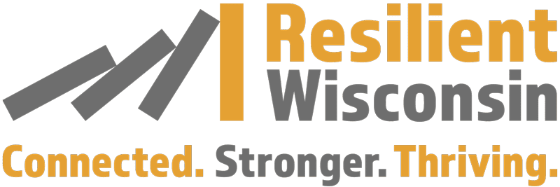 Resilient Wisconsin logo. Connected. Stronger. Thriving.