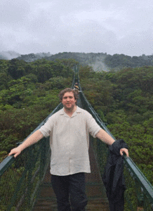 Robert Hall, standing on a bride in Costa Rica
