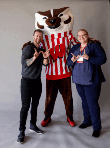 Jennifer Halvorson with guest and Bucky Badger